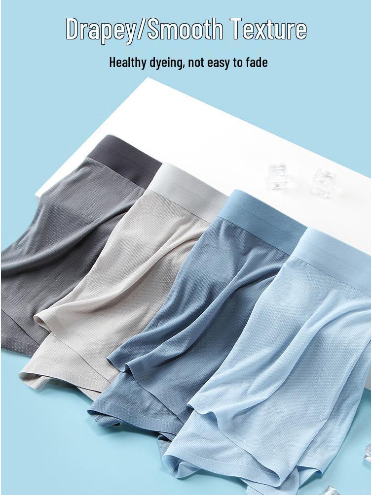 Men's Summer Ice Silk Seamless Antibacterial Mid-Waist Ultra-Thin Mesh Boxer Briefs