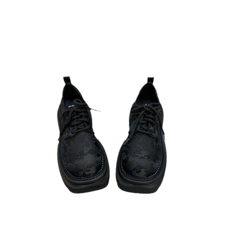 National Trendy Style New Chinese Loafers Women's Spring New Fashion Printed Surface Platform Height Increasing Shoes