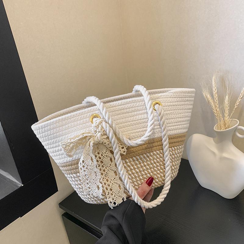 

Fashionable Khaki And Gray Woven Tote Bag For Women Perfect For Everyday Use Single