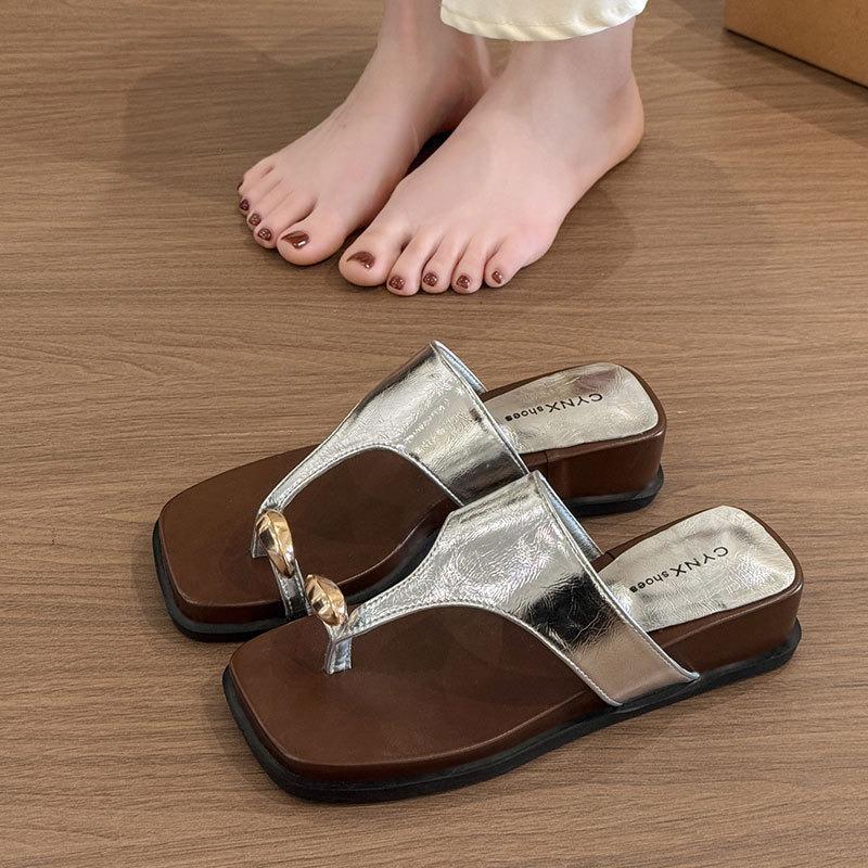 Fashion JX casual cover toe slope heels slippers women's summer wear new seaside vacation beach shoes sandals