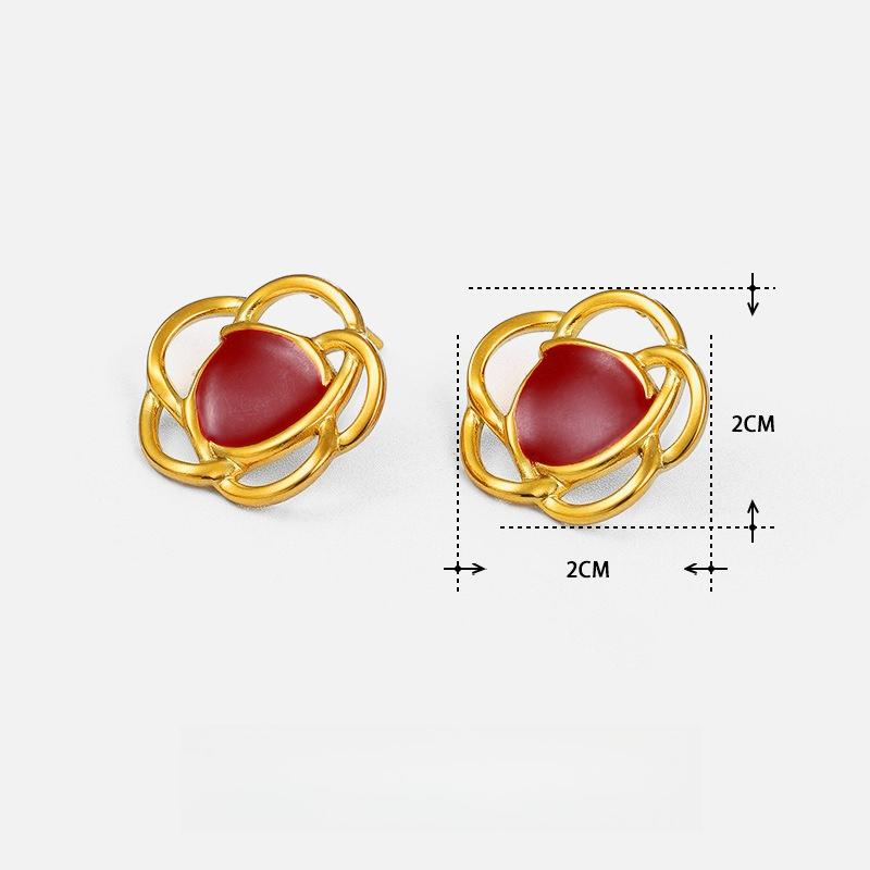 DIGADAGU Stainless Steel Flower Geometric Stud Earrings New Simple Luxury Earrings Women Party Zircon Accessories красный