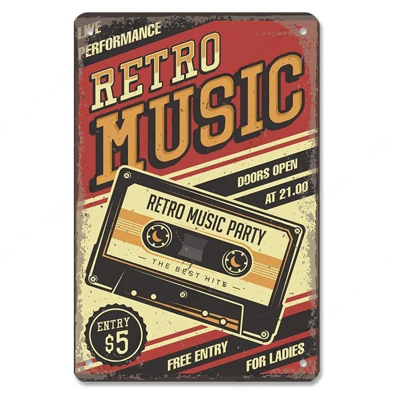 Vintage Music Posters Metal Tin Signs Retro Metal Plate Music CD Radio Guitar Singer Bar Club Wall Decor Living Room