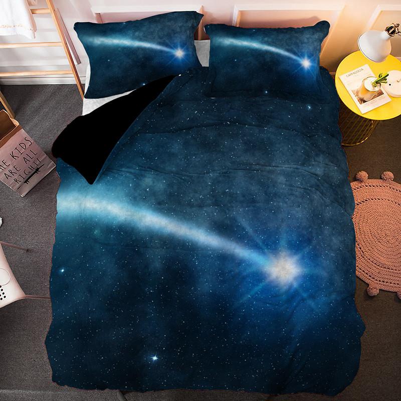 Sternschnuppen Bettbezug Set Nachthimmel Leuchtende Sterne Thema Bettdeckenbezug für Kinder Jugendliche Erwachsene Polyester Steppdeckenbezug King Size