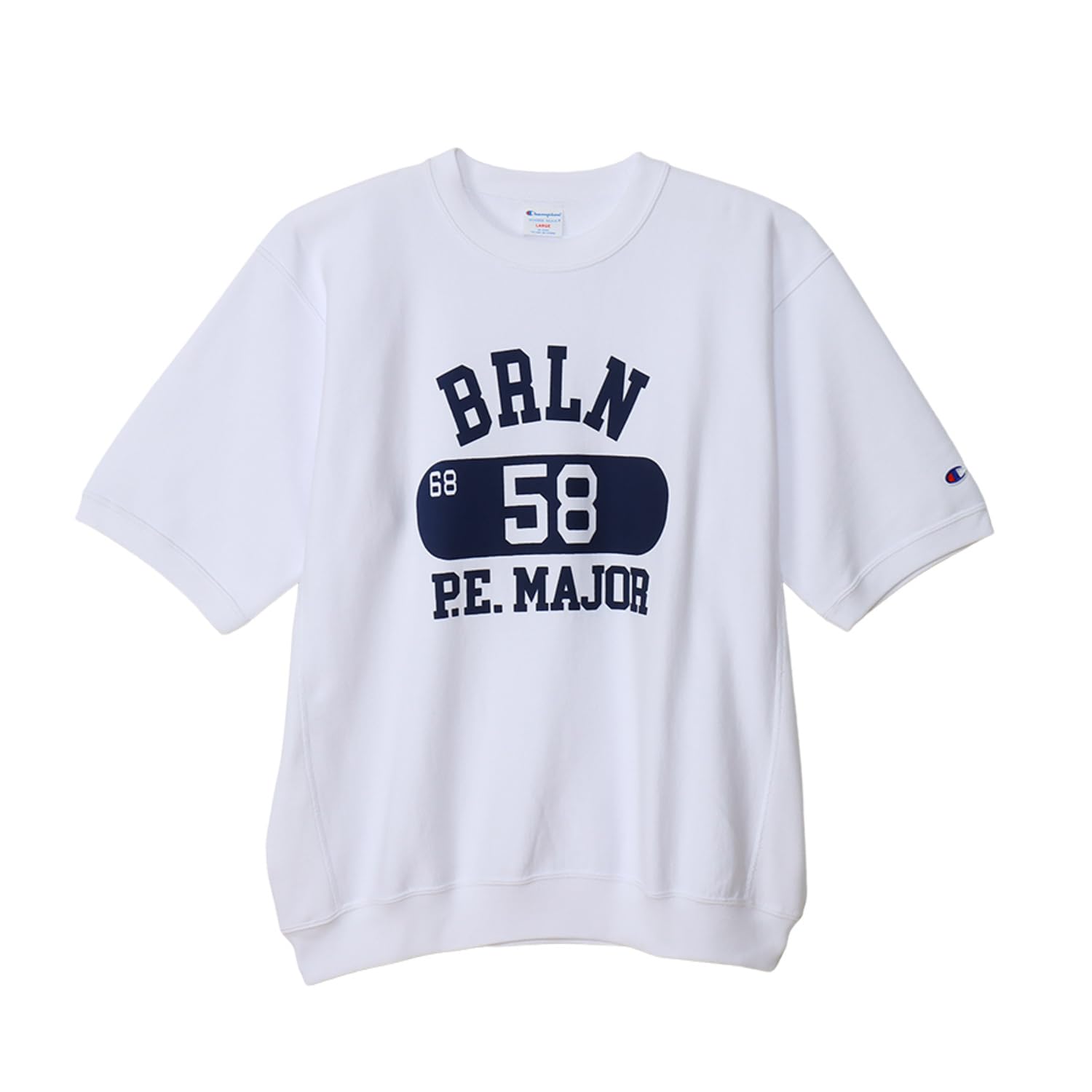 

Sweatshirt Short Sleeve Round Neck Cotton 10oz Fleece Graphic Print Reverse Half Sleeve Sweatshirt REVERS White [Champion] 100% Weave(R) WEAVE(R) белый