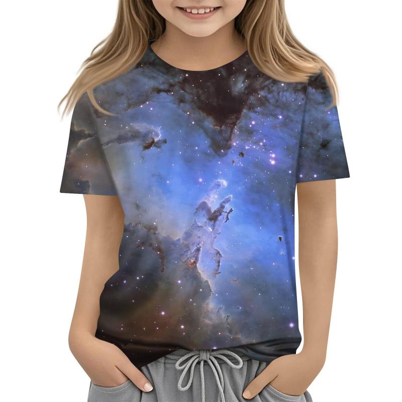 Children's Starry Sky Printed Multi Color T-shirts Girls Fashion Soft Comfortable T-shirt