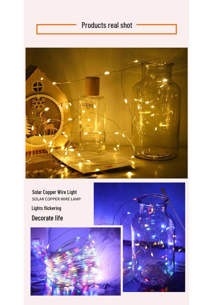 LED Solar Copper Wire String Lights - Colorful, Flashing, Waterproof Outdoor Lights for Courtyard/Balcony, Starry Sky Atmosphere