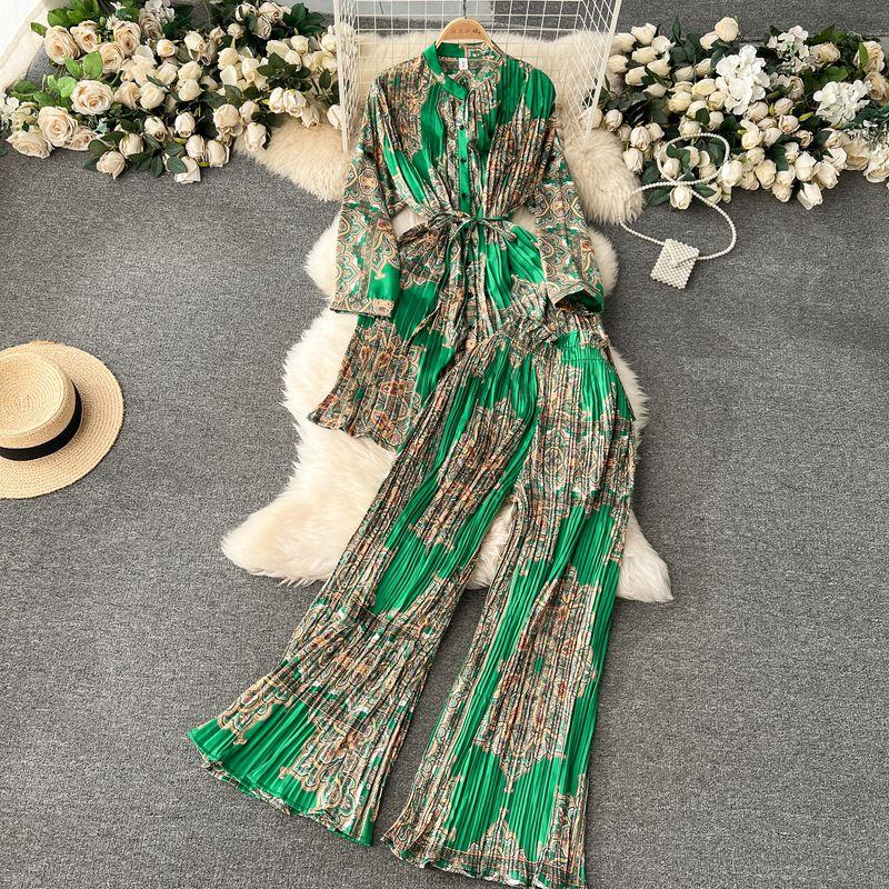 Fashion Wind Lace-up Waist-Controlled Casual Wide-Leg Trousers Tops