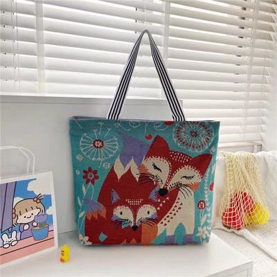 Harajuku Stil Cartoon Canvas Tasche, Literarische Schultertasche mit großem Fassungsvermögen, Leinen Trendig Cooler Ethno-Stil Damen-Tasche