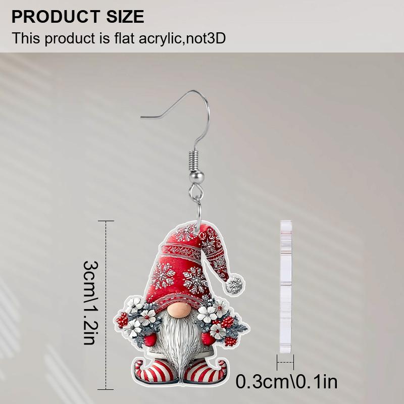 2D Flat 2pairs Red and Green Dwarf Acrylic Dangle Earrings, Perfect Gift for Women, Christmas Party Jewelry