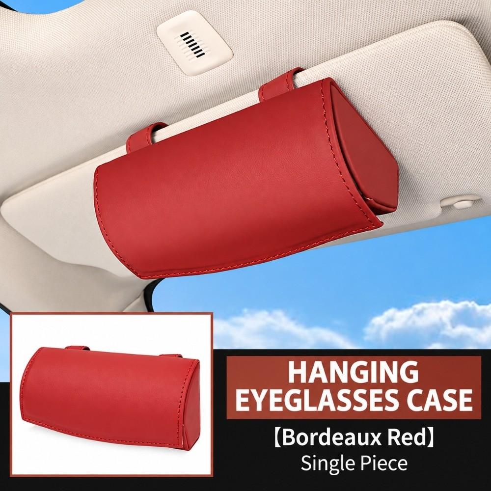 Leather Auto Organizer Box Beige Color Car Visor Accessories Portable Sunglasses Holder  Woman Man