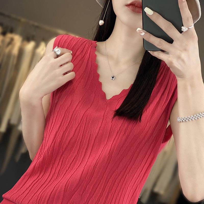 Women Tank Sleeveless MODERN NEW SAGA Summer T-shirt Knit Top Basic Vest Female V-neck