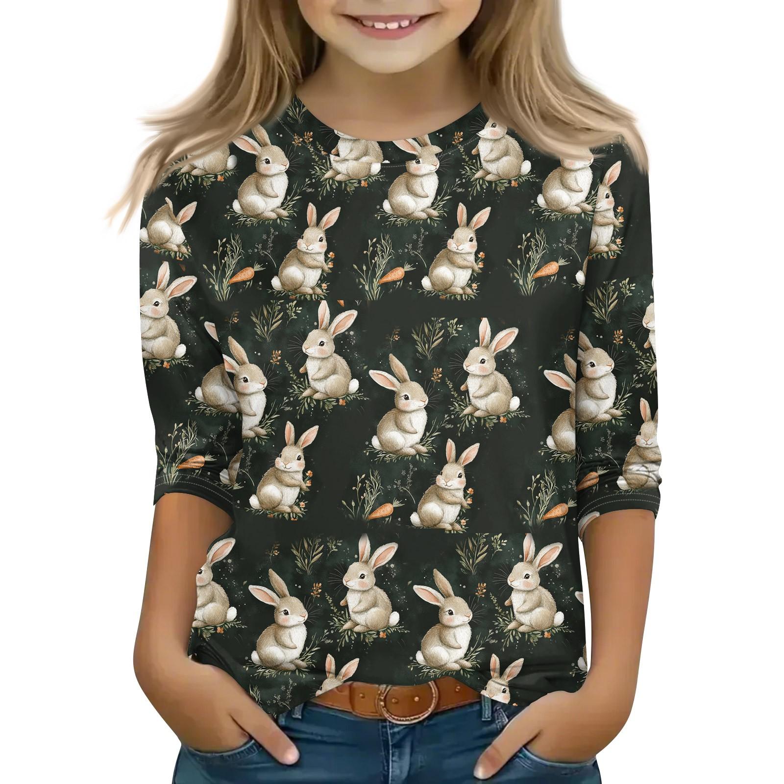 

Топы с принтом для девочек 5-16 лет с круглым вырезом и рукавами 3/4 Футболки Модные топы Наряды Футболки 110