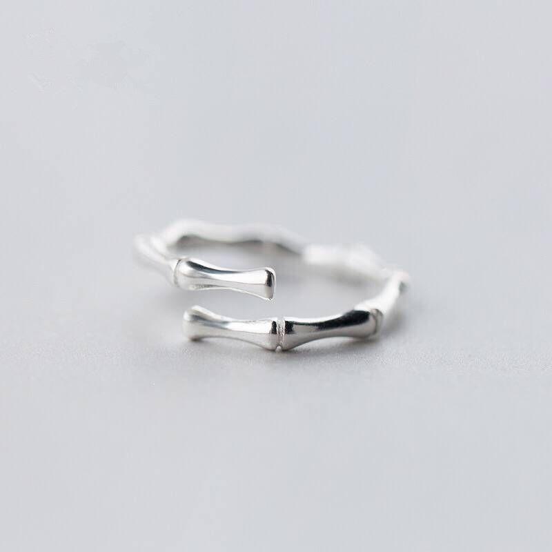 Silver-Plated Adjustable Bamboo Joint Ring for Women - Fashionable and Personalized Korean Style Finger Ring