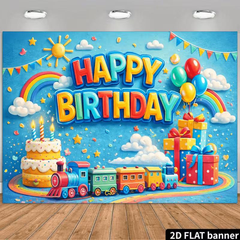 2D Blue Sky Rainbow Sun Happy Birthday Photography Background 47.2x31.5inch/120*80cm