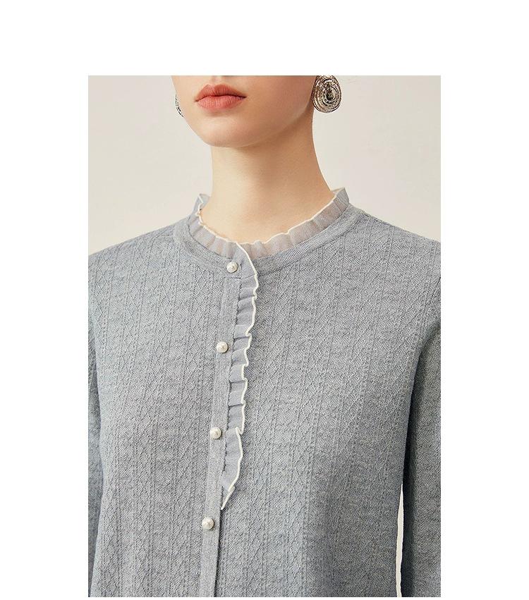 2025 Autumn High-End Ladies Knit Sweater with Ruffle Trim Long Sleeves