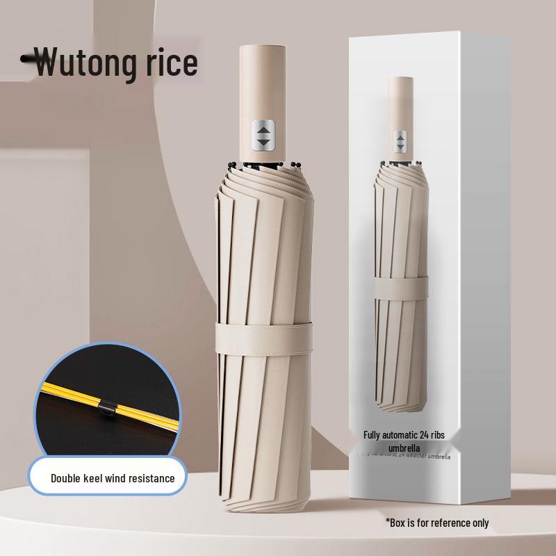 24-ribbers automatisk stormbestandig sammenleggbar paraply for sol og regn