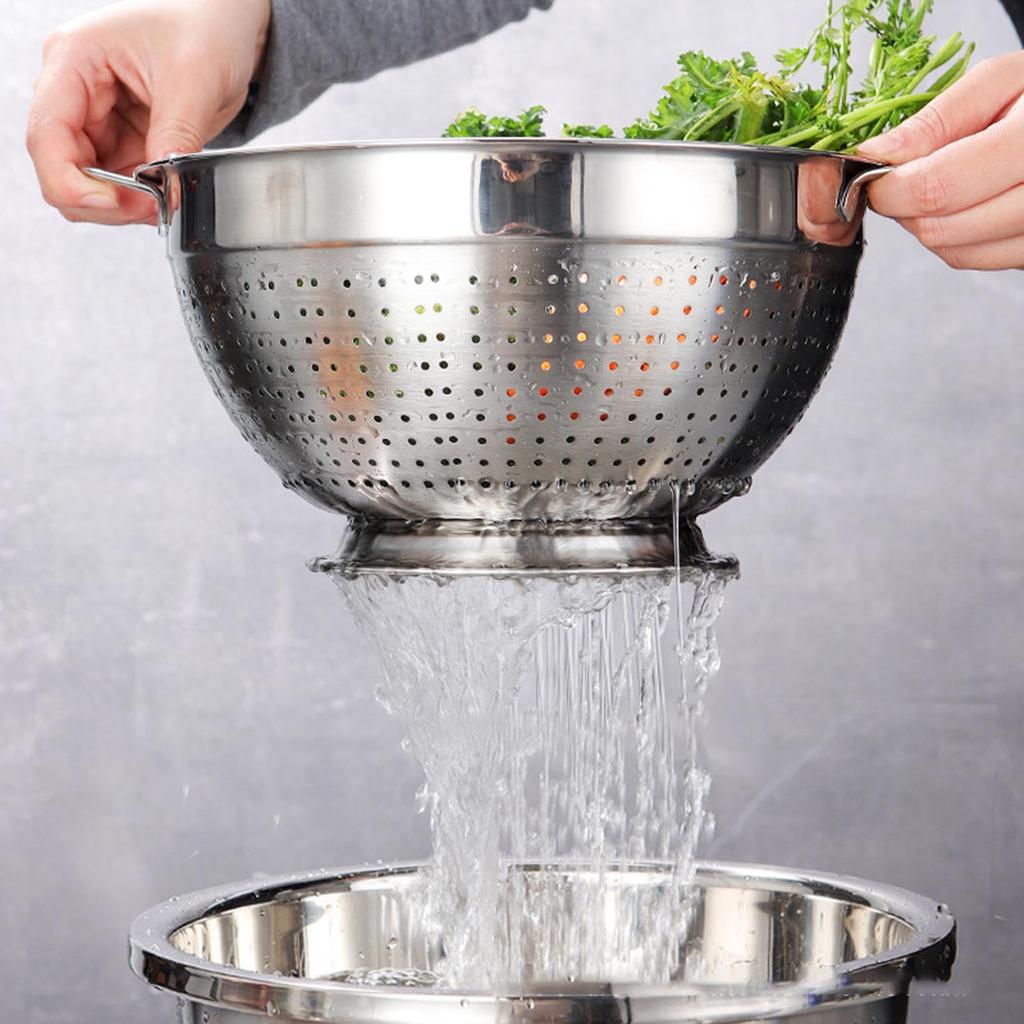 Stainless Steel Colander Large Metal Strainer Kitchen Food Mesh Colander for Pasta Spaghetti Veggies Fruits