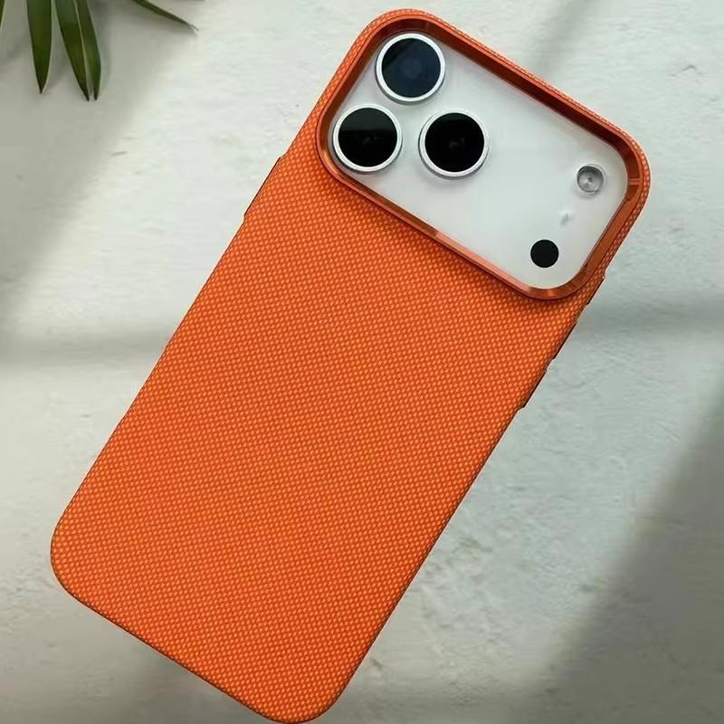 

Carbon Fiber Texture Orange Case for iPhone 17 Pro Max / 17 Pro Magnetic Wireless Charging Alloy Lens Protection PC Cover iPhone17 Pro Max