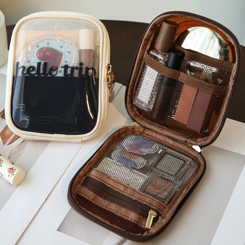 Borsa Trasparente in PVC per Cosmetici da Viaggio Portatile Mini Impermeabile Borsa per Rossetto Cosmetico Grande Apertura con Cerniera Borsa a Mano da Esterno