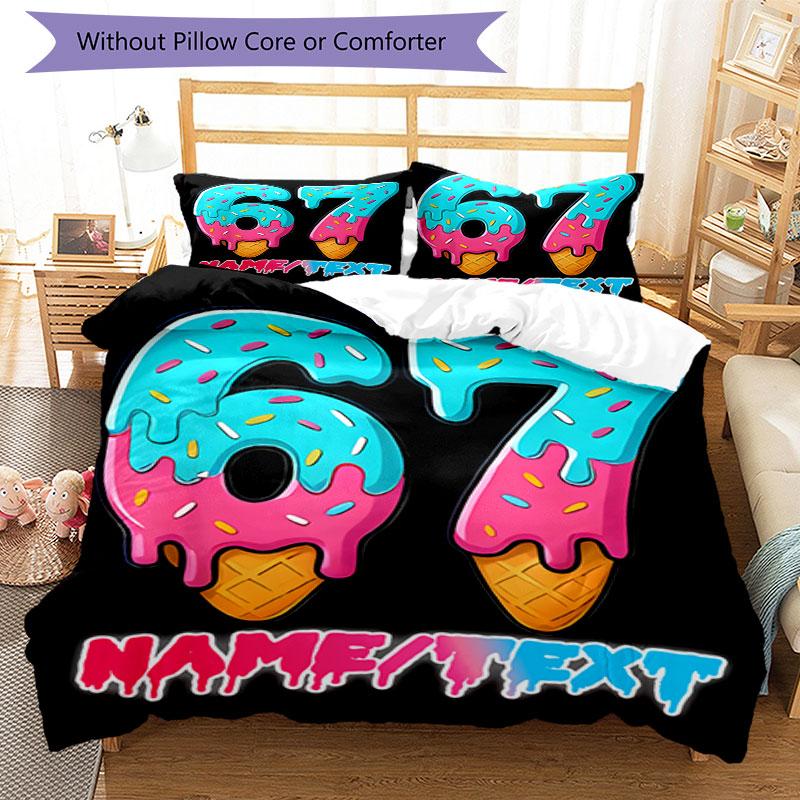 3PC Custom Name Dessert Number Celebration Bedding Set Printed Bedding Set Duvet Cover Closure Includes 1 Duvet Cover & 144 Pillowcases for Bedroom