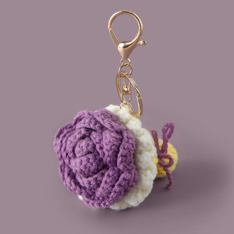 

Вязаный крючком брелок в виде розы, ручная работа, подвеска для сумки, креативное вязаное украшение в виде цветка, держатели для ключей, подарочные аксессуары, 6 цветов