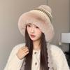 Fur Brim Pompom Braids Hat Striped Knit Earflap Winter Cap Fleece Knit Beanie  Teens
