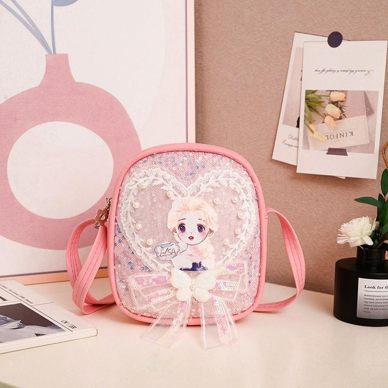 Snow Queen The Elsa Lace Bow Pearl Backpack With Character Print For Daily