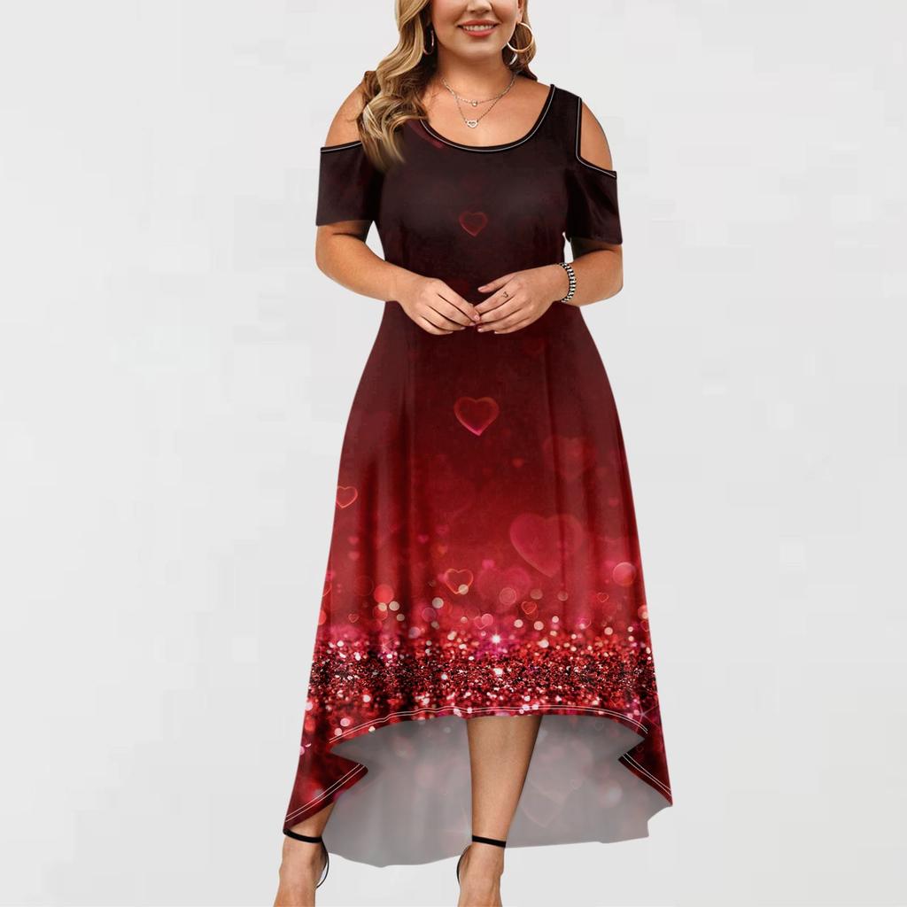 Women's Casual Fashion Printed Dress Round Neck Short Sleeve Pullover Dresses