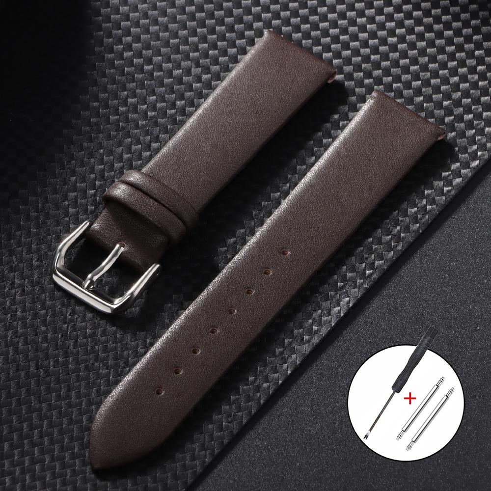 18mm 20mm 22mm Ultra-thin Genuine Cowhide Watchband Men Women Universal Watch Strap Brown White Black Wristband for Smartwatch