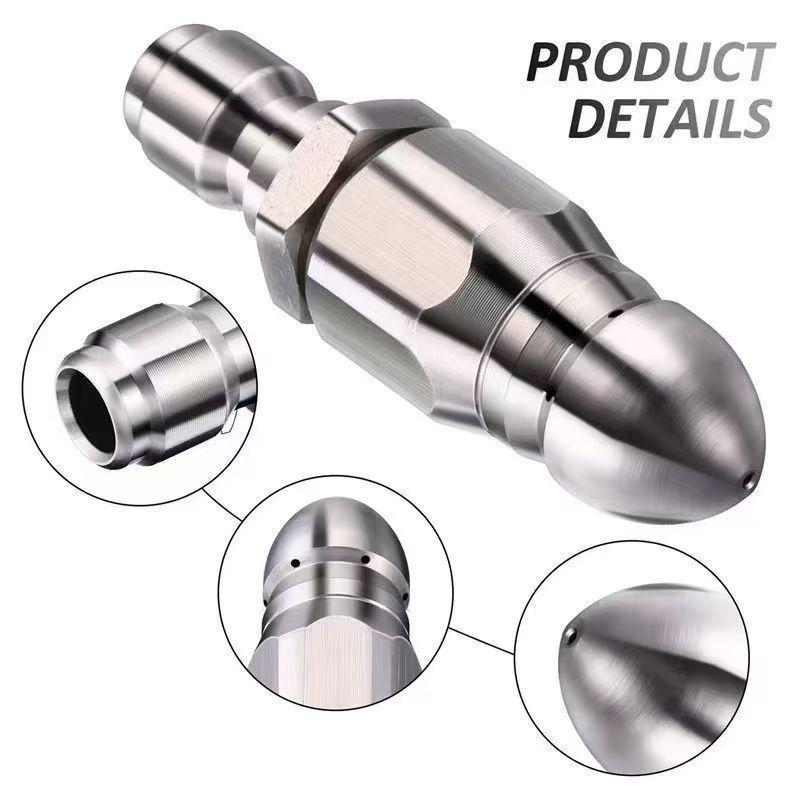 Stainless Steel High-Pressure Nozzle for Sewer and Pipe Cleaning, Car Wash, with Quick Connector