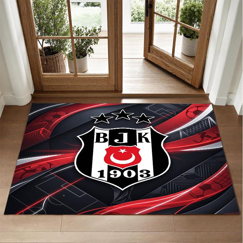Beşiktaş FC Design Crystal Velvet Rug Soft Decorative Mat for Bedroom Entrance