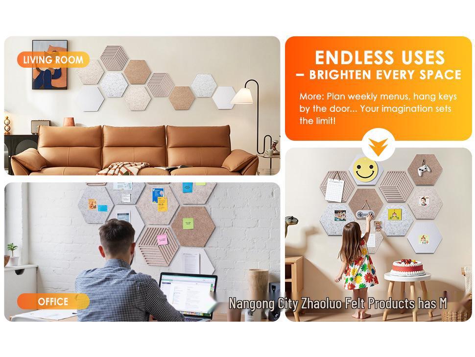 Hexagonal Soundproof Self-Adhesive Wall Panel – Noise Reduction Polyester Fiber Felt Board