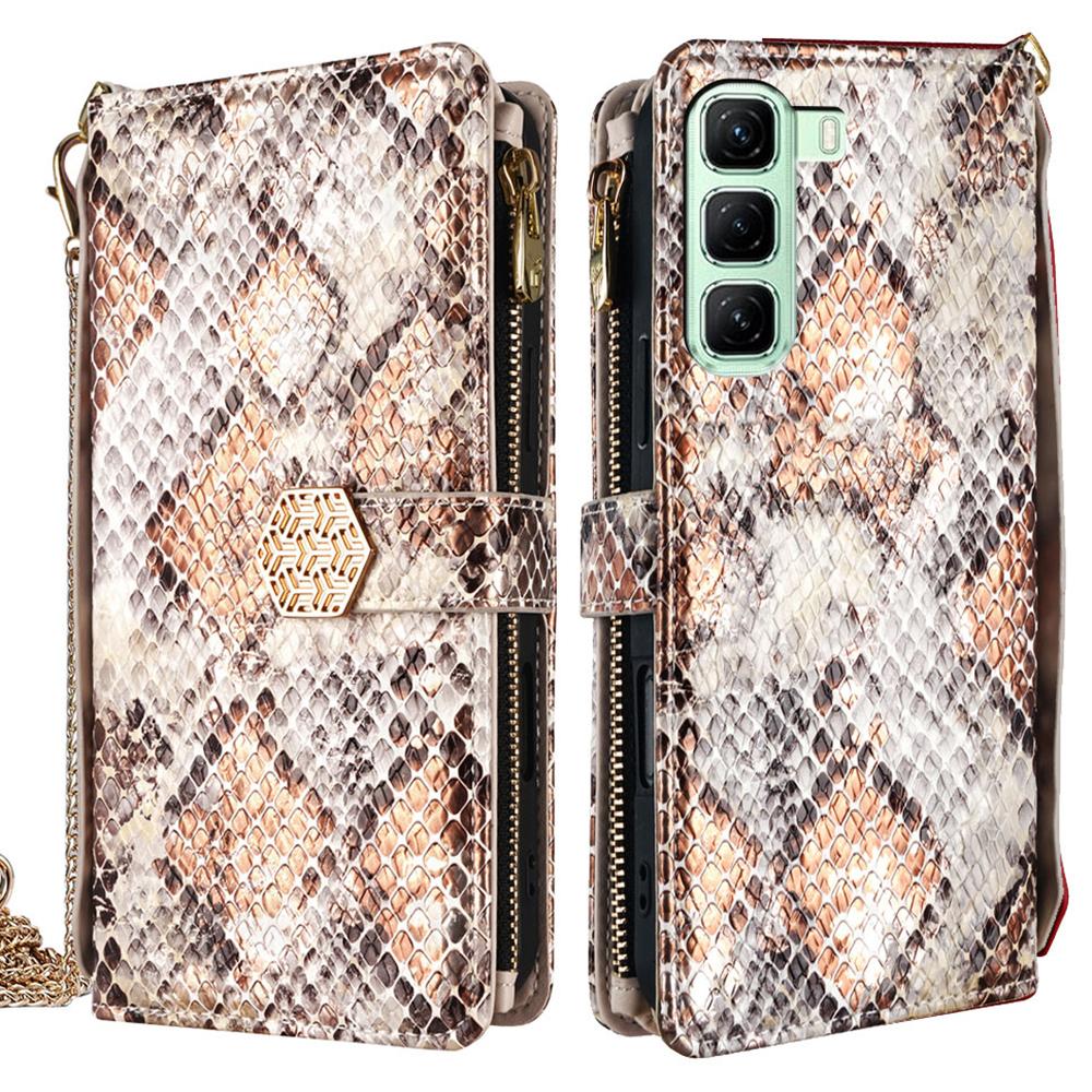 

For Infinix Hot 50 5G Case Snake Skin Texture PU Leather Phone Wallet Cover with Shoulder Strap White