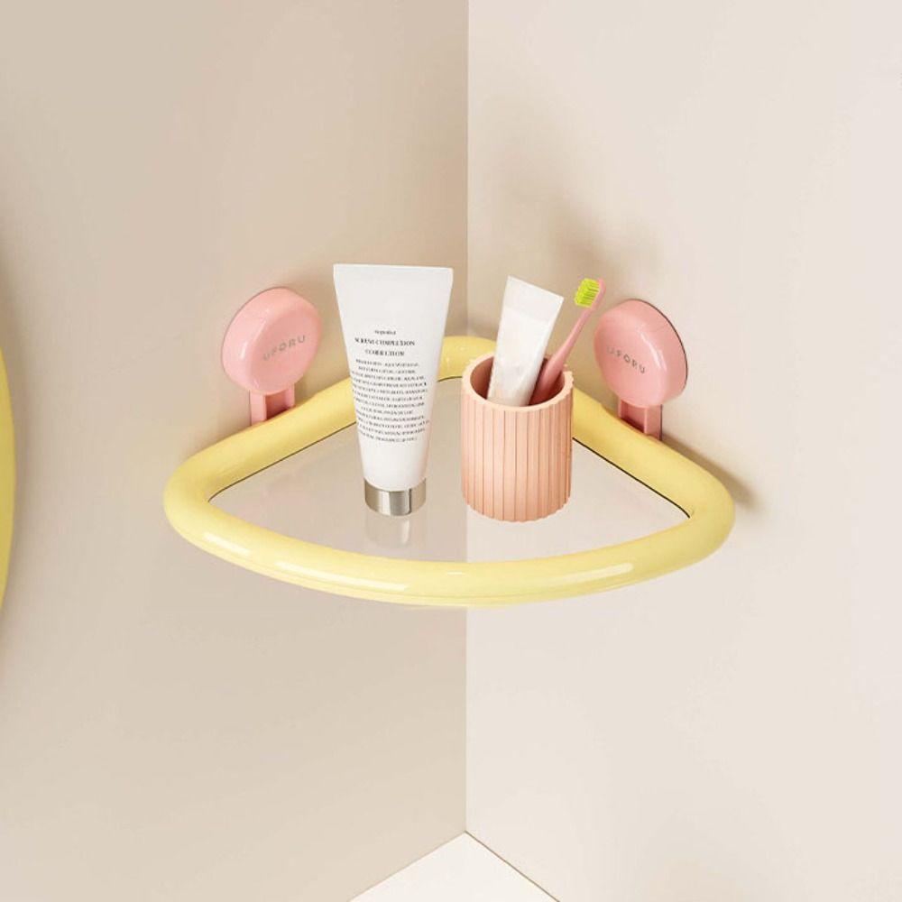 Plastic Suction Cup Triangle Shelf Dopamine Color Punch Free Shower Organizer Drainable Wall Mounted Corner Storage Shelf Home