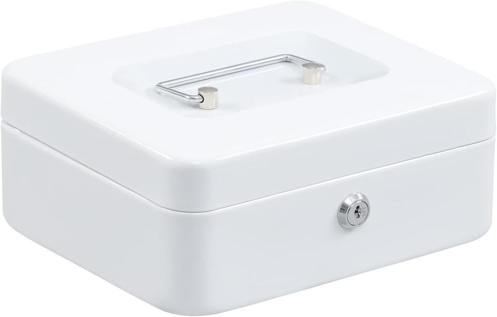 Beemyi Portable Cash Box, Small Cash Box for Home Use, Cashmate A5 Size, Accounting, Office Mini Safe, Piggy Bank, Steel, Home Security Box (White, W2
