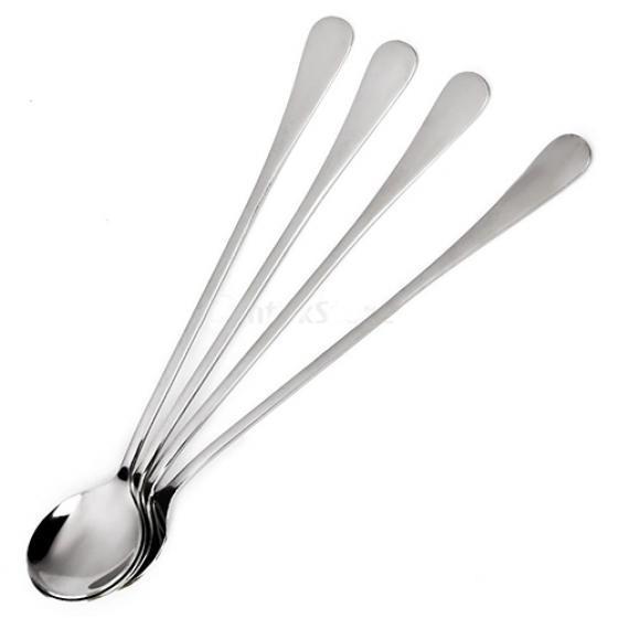 Home Kitchen Tool 4 Pcs Long Round Stainless Steel Coffee Honey Ice Cream Spoons ADM
