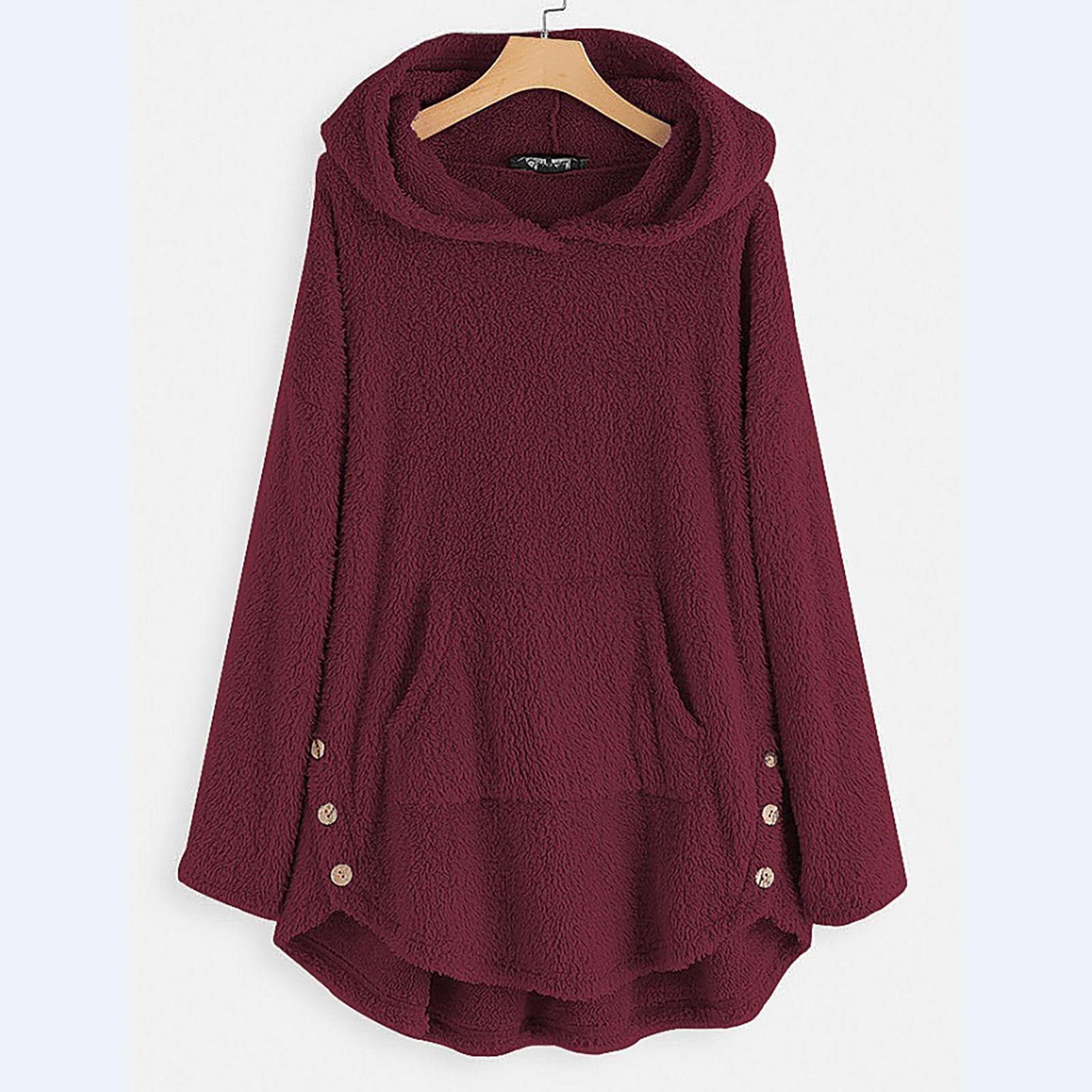 

Женская мода и зима однотонный длинный рукав с капюшоном флисовый свитер XXXXXL