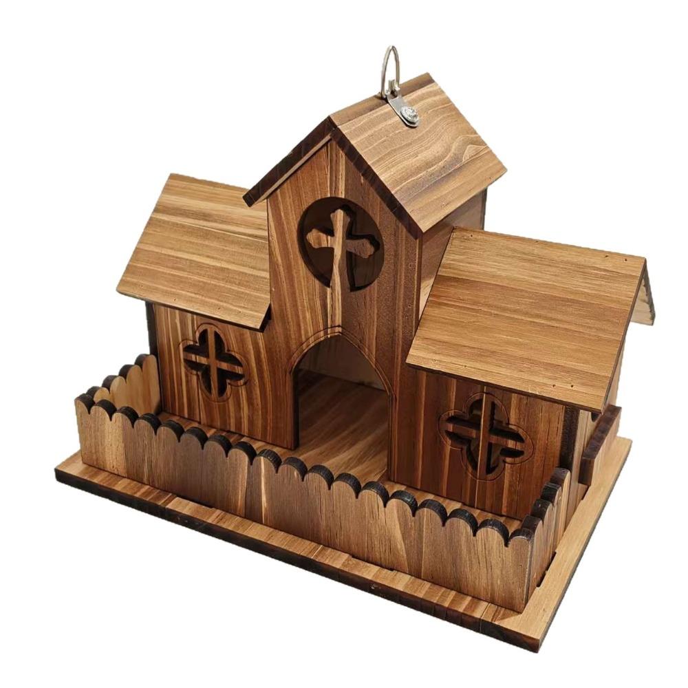 Multiple Holes Bird Hanging Feeder Rustic Style Birdhouse Nesting Feeding Yard Decoration