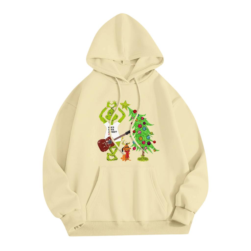 Ladies' Christmas Style Printed Hoodie With Wool And Pockets For Women