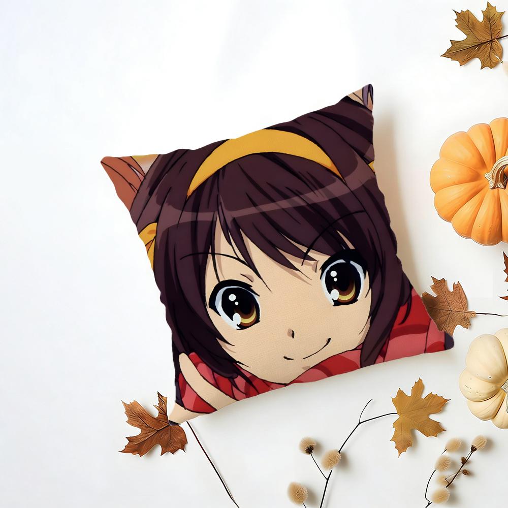 Gentle Art SSuzumiya Haruhi No Yuuutsu Cushion Cover Washable Linen Pillowcase Soft for Daily Sofa Bed Home Room Decor