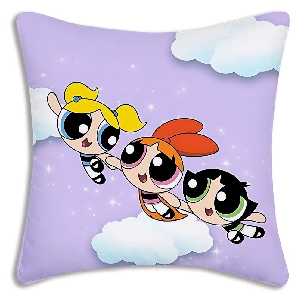 Anime Powerpuffs Girlss Pillow Covers Cartoon Sofa Decorative Home Double-Sided Printing Short Plush Cute Cushion Cover