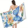 Blue Butterfly & Floral Beach Towel - Soft, Super Absorbent & Elegant Design for Summer Relaxation & Perfect Gift Choice