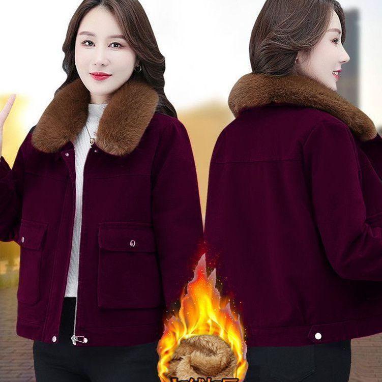 Women's Short Thickened Fleece Inner Open Cardigan Coat Winter Warm Outerwear Casual Loose Fit Cotton Jacket for Ladies