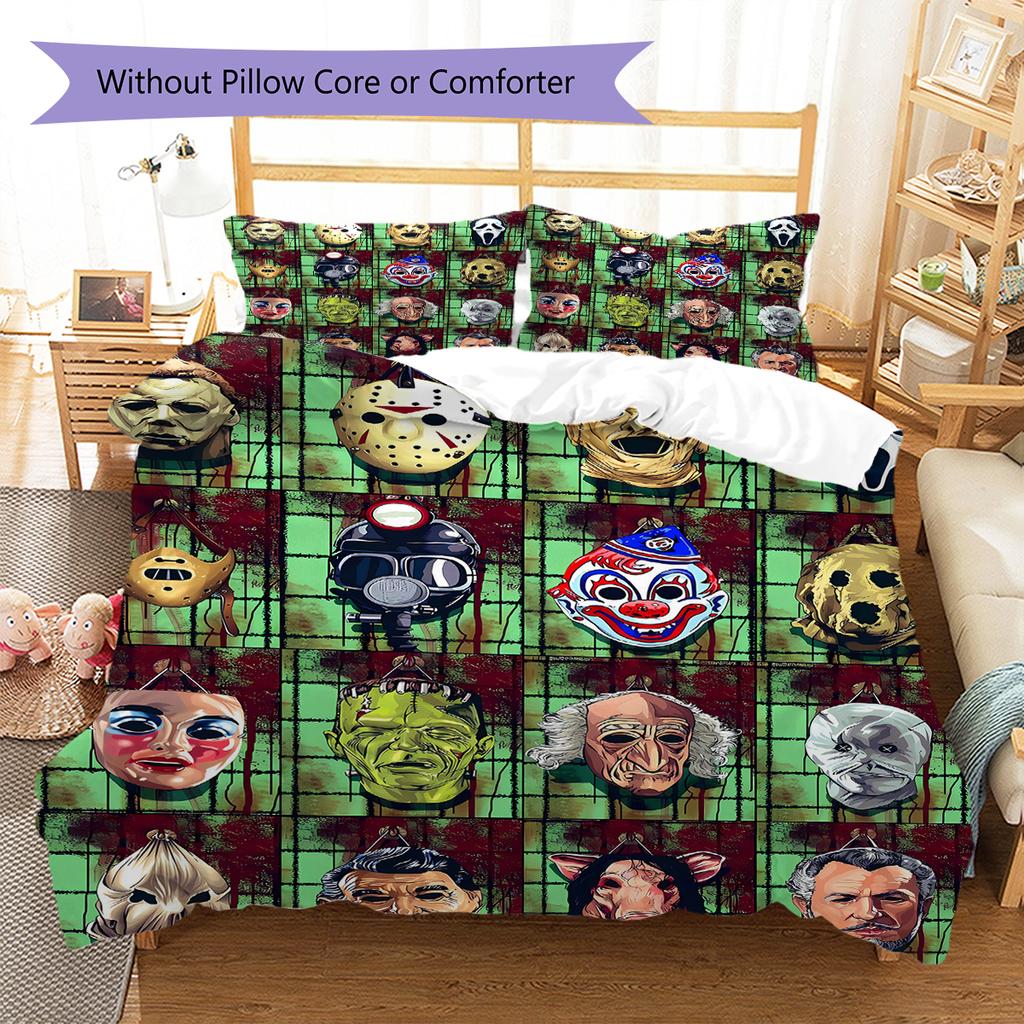 Horror Killer Pattern Bedding Quilt Set Quilt Cover Pillowcase Home Decoration Gift (1 * Duvet Cover + 2 * Pillowcase, Without Core)