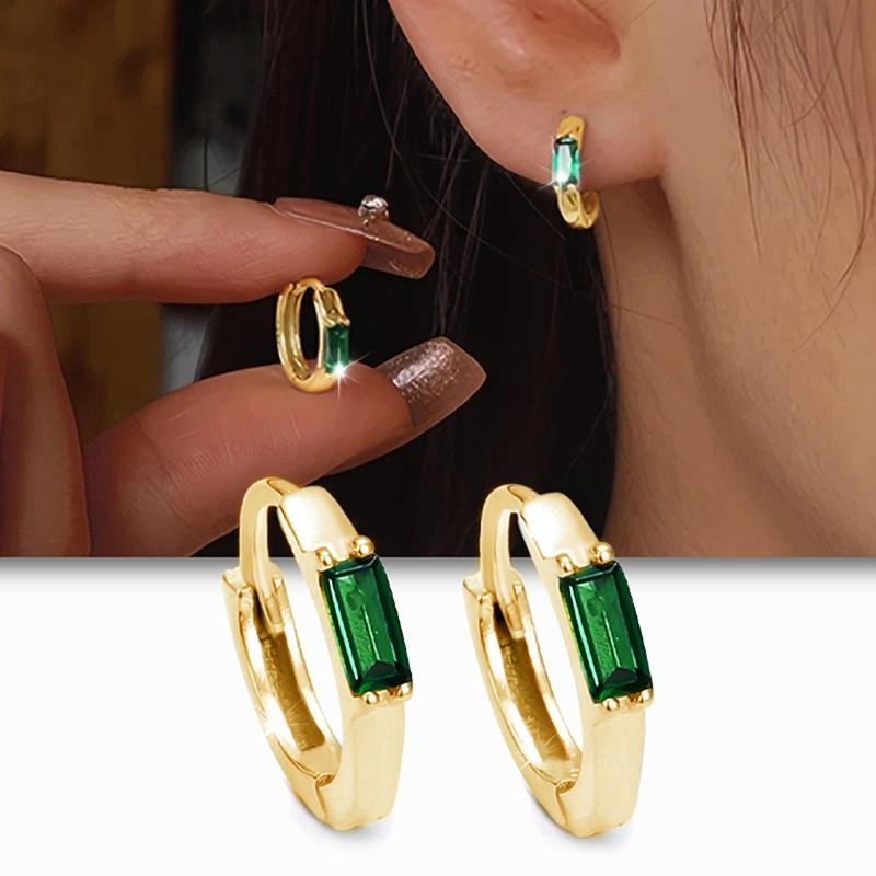 

CAOSHI Fashion Gold Color/Silver Color Hoop Earrings for Women Green Geometric Cubic Zirconia Accessories Metallic Party Jewelry