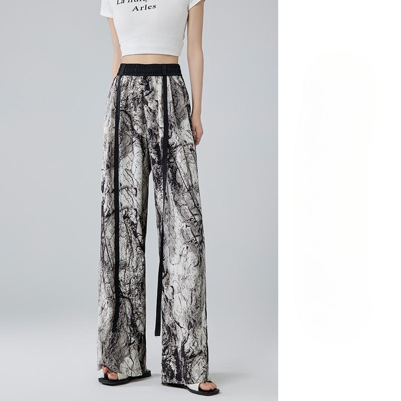 New Chinese Style Pants for Women In Summer High Waist Draping Ink Painting Wide-leg Pants To Make Them Look Slim Straight Pants