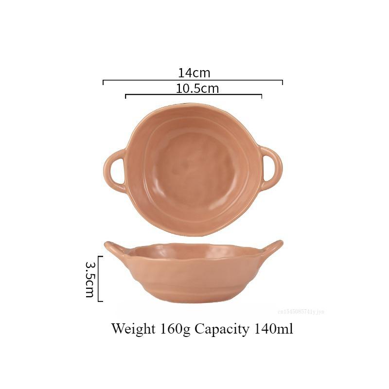 Ceramic Salad Bowl with Handle Binaural Bowl Irregular Ceramic Kitchen Soup Noodles Dessert Salad Bowl Heat-resistant Design 1PC