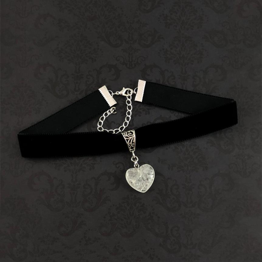 Gothic Retro Heart-shaped Purple Crystal Agate Pendant Black Velvet Necklace for Women Hallowmas Party Charm Choker Jewelry Gift