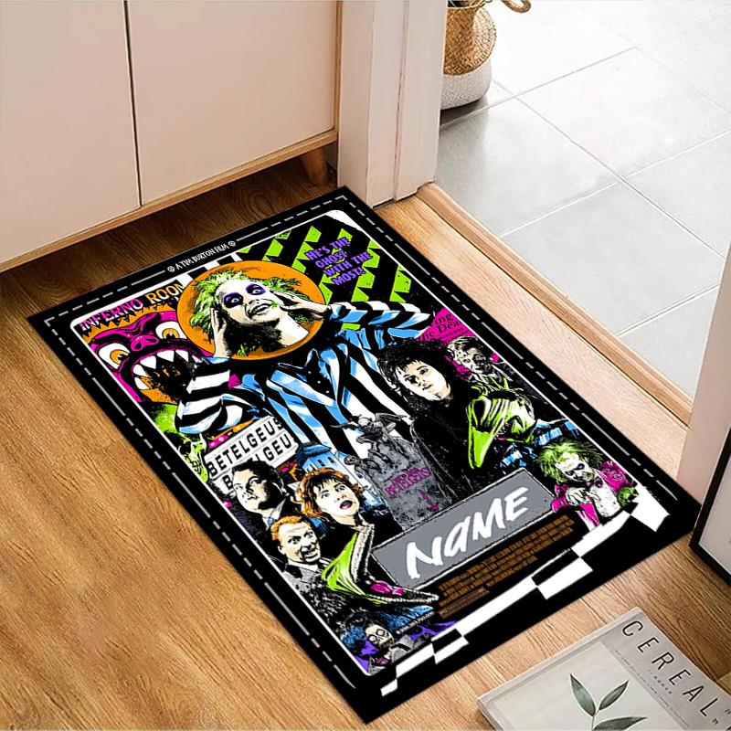 Custom Name Beetle-juice Movie Art Rug for Living Room, Game Rooms, Office, Bedroom, Floor Mat Playful Design, fan gifts Christmas decor