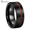 6MM 8MM Black Wedding Band For Men And Women Offset Groove With Real Wood Inlay Trendy Gift Jewelry Comfort Fit